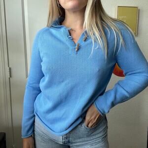Vintage 90s 2000s Crazy Horse Light Blue Knit Hooded Sweater Sz M ( petite )